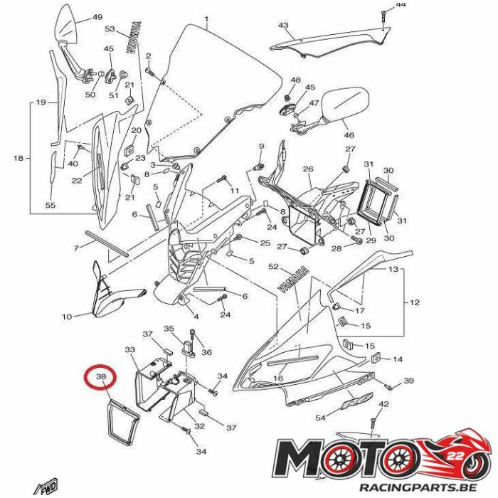 Joint conduit boite à air 2C02837100 Yamaha YZF-R6 2008 à 2016
