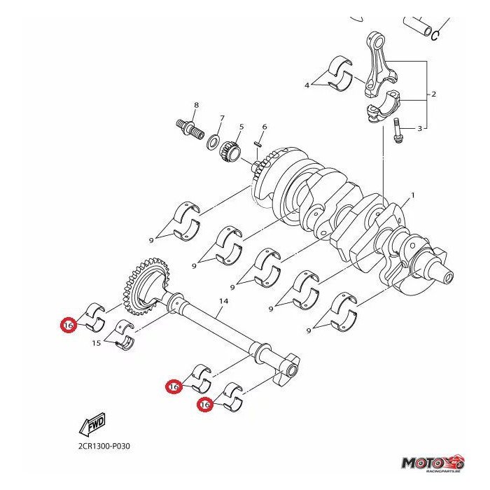 Coussinet equilibreur vilebrequin 16 Yamaha YZF-R1 15/20 et MT-10 16/20